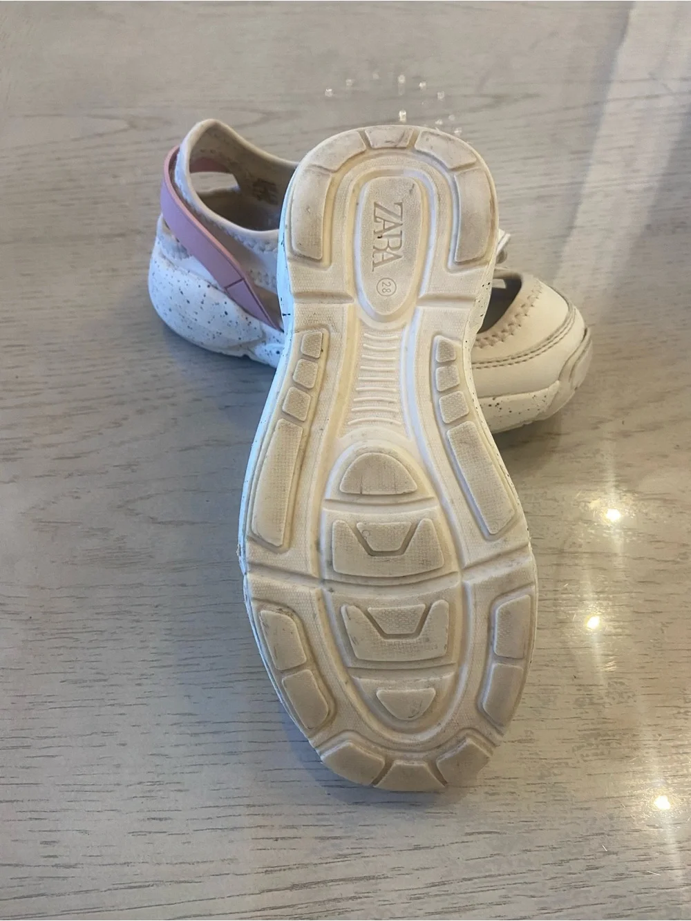 Zara White Kids Velcro Sandal Sneakers with Pink Trim